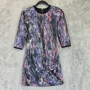 Joe's Dress Womens Small Multi Sheath Abstract Print 3/4 Sleeve Lined Back Zip